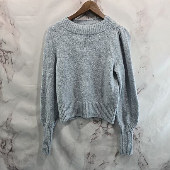 Maeve Sweater Womens XS Light Blue Mock Balloon Sleeve Mock Neck Knit - Picture 1 of 13